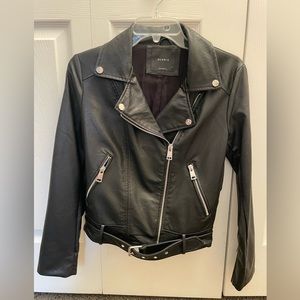 Elodie Black Moto Jacket with silver hardware